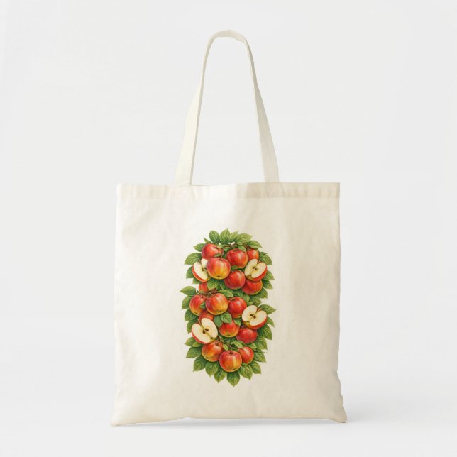 Bolsa Tote Ilustração Botânica de Maçã Vermelha (Frente)