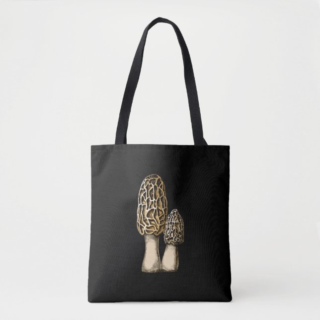 Bolsa Tote Ilustração Botânica de Morel Mushroom (Frente)