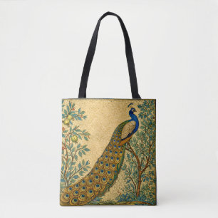 Bolsa Tote Ilustração Botânica de Pavão em Art Nouveau