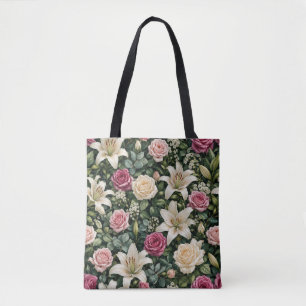 Bolsa Tote Ilustração Botânica Floral de Magnólia Luxuriante