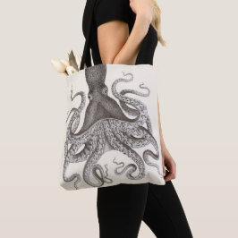 Bolsa Tote Ilustração cinzenta do polvo do vintage