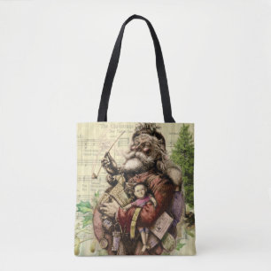 Bolsa Tote Ilustração Clássica da Árvore Santa feliz