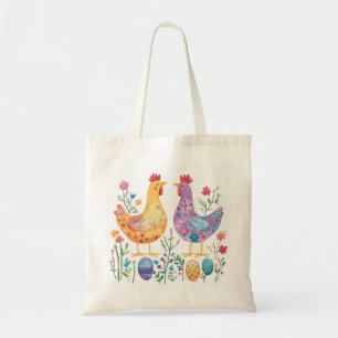 Bolsa Tote Ilustração Colorida de Galinha de Leite e Ovos