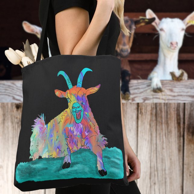 Bolsa Tote Ilustração Colorida Engraçada De Cabra (Funny screaming goat tote bag colorful farm animal humor)