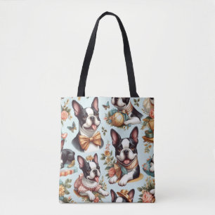 Bolsa Tote Ilustração Cute Vintage de Boston Terrier