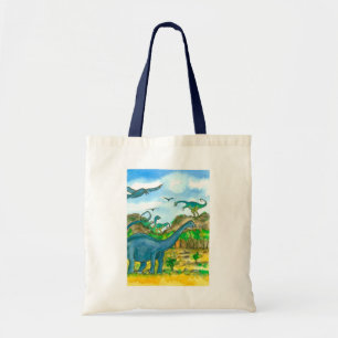 Bolsa Tote Ilustração da aguarela dos dinossauros