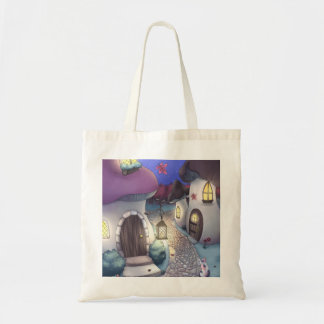 Bolsa Tote Ilustração da Aldeia de Cogumelos Fantasy Noturno