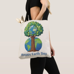 Bolsa Tote Ilustração da Árvore do Dia da Terra Feliz