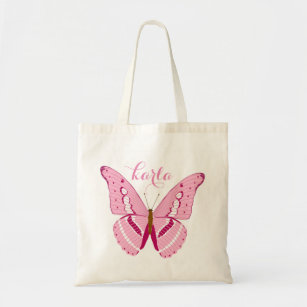 Bolsa Tote Ilustração da borboleta rosa e branca