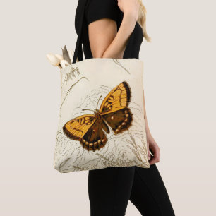 Bolsa Tote Ilustração da Borboleta Vintage, Dourada e casta