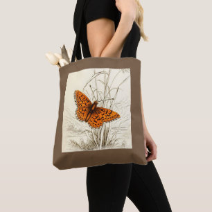 Bolsa Tote Ilustração da Borboleta Vintage, Laranja e Preta