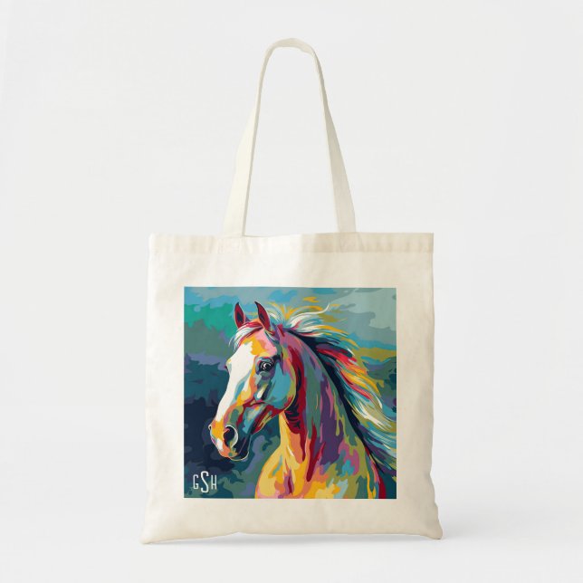 Bolsa Tote Ilustração da Cabeça de Cavalo das Aquarelas (Frente)