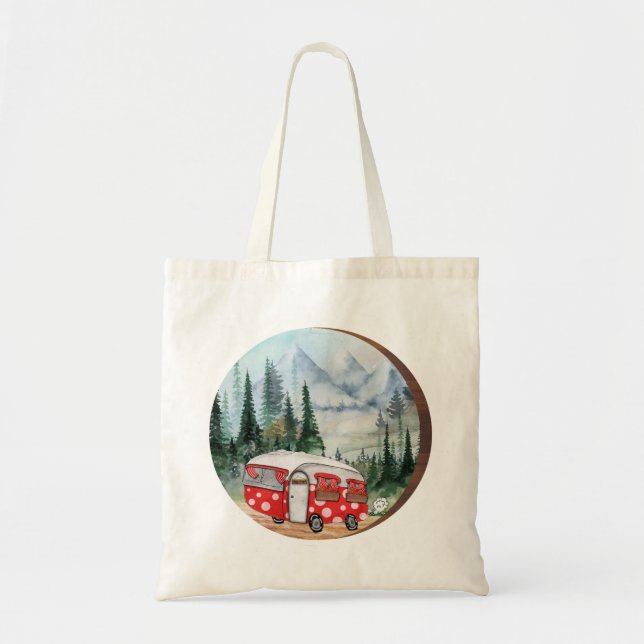 Bolsa Tote Ilustração da Campa de Aventura de Montanha (Frente)