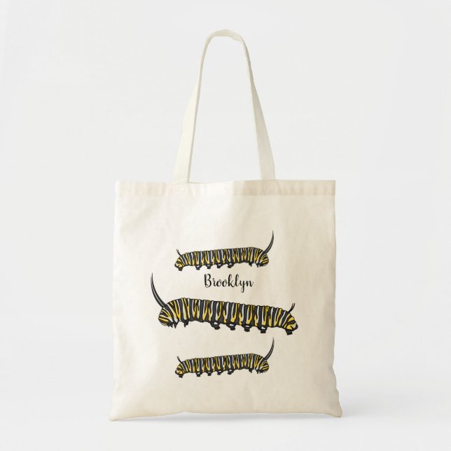 Bolsa Tote Ilustração da cartoon da lagarta monarca (Frente)