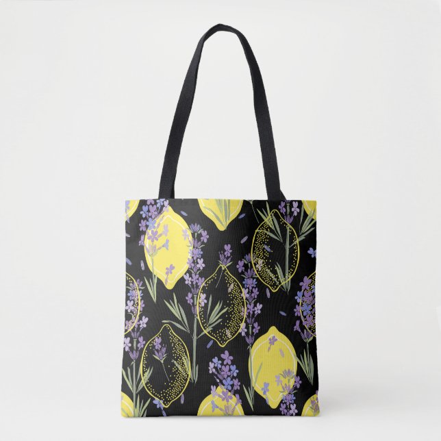 Bolsa Tote Ilustração da colheita de limões de Lavanda floral (Frente)
