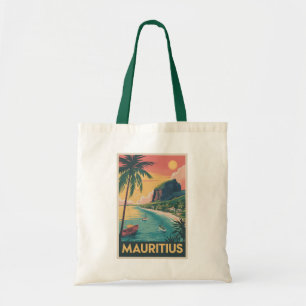 Bolsa Tote Ilustração da Costa de Maurícias Viagem Arte Vinta