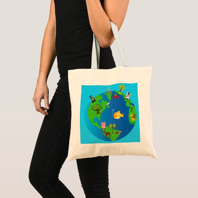 Bolsa Tote Ilustração da fauna selvagem do mapa dos animais (Criador carregado)