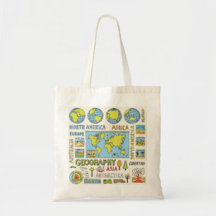 Bolsa Tote Ilustração da Geografia da Vintagem Desenhada à Mã