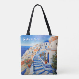 Bolsa Tote Ilustração da Ilha Santorini | Viagem Art