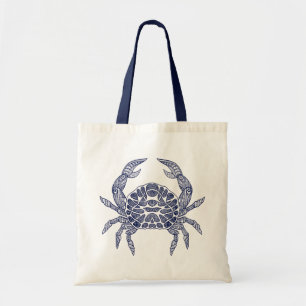 Bolsa Tote Ilustração da linha marinho-azul do caranguejo-mar