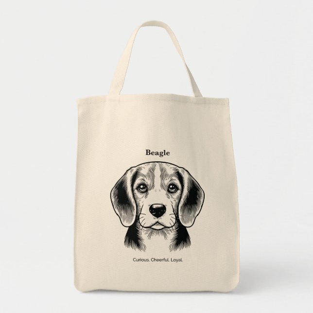 Bolsa Tote Ilustração da Linha Preta do Retrato do Beagle (Frente)