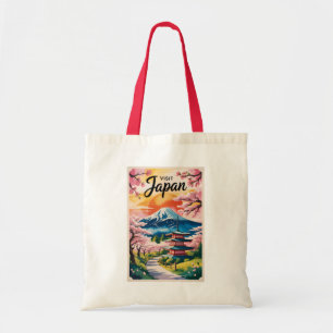 Bolsa Tote Ilustração da Montanha Fuji do Japão Viagem Arte V