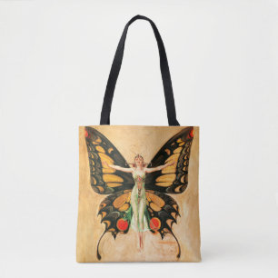 Bolsa Tote Ilustração da Mulher Voadora Flapper Butterfly
