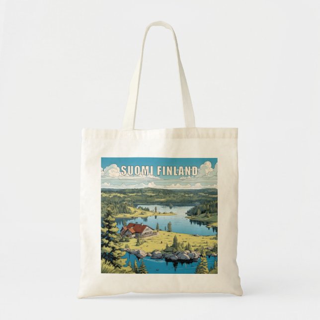 Bolsa Tote Ilustração da Natureza na Finlândia (Frente)