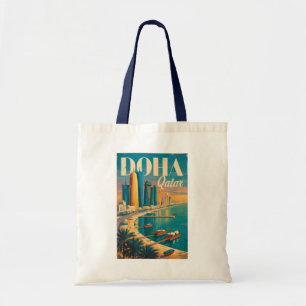 Bolsa Tote Ilustração da Paisagem Urbana de Doha Qatar Arte d
