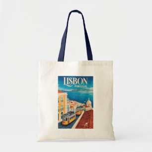 Bolsa Tote Ilustração da paisagem urbana de Lisboa Portugal A