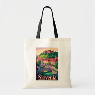 Bolsa Tote Ilustração da Ponte de Liubliana Eslovênia Arte de