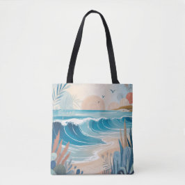 Bolsa Tote Ilustração da Praia Azul
