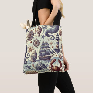 Bolsa Tote Ilustração da selagem náutica da Vintage