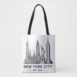Bolsa Tote Ilustração da Silhueta de Nova York com Estátua da
