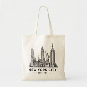 Bolsa Tote Ilustração da Silhueta de Nova York com Estátua da