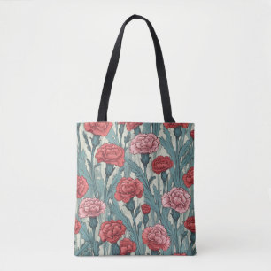 Bolsa Tote Ilustração das flores dos cravos cor-de-rosa