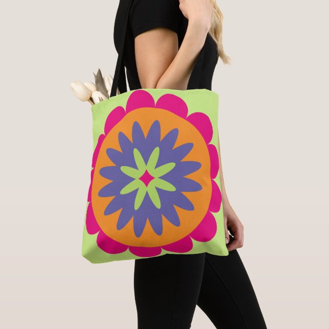 Bolsa Tote ilustração das formas florais laranja e rosa (Close Up)
