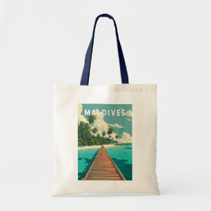 Bolsa Tote Ilustração das Maldivas Arte de Viagem Vintage