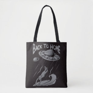 Bolsa Tote ilustração de alienígena ovni surfando com voltar