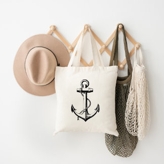 Bolsa Tote Ilustração de Âncora Vintage Preta