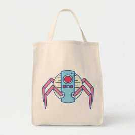 Bolsa Tote Ilustração de Anel de Aranha-Robô Azul Retro
