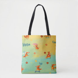 Bolsa Tote Ilustração de Aquarela artesanal Fox Engraçada