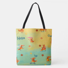 Bolsa Tote Ilustração de Aquarela artesanal Fox Engraçada