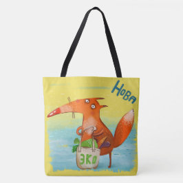 Bolsa Tote Ilustração de Aquarela artesanal Fox Engraçada