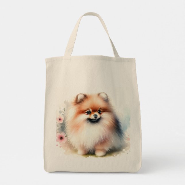 Bolsa Tote Ilustração de aquarela da Pomerânia Cuta (Verso)