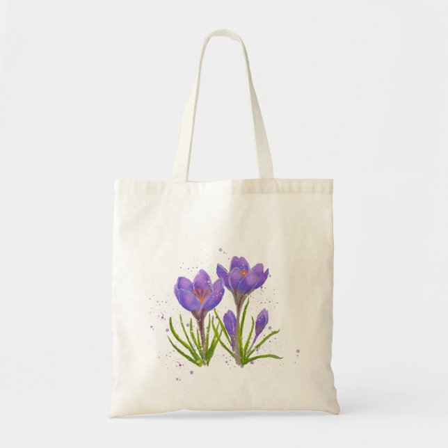 Bolsa Tote Ilustração de Aquarela de Croco Roxo (Frente)