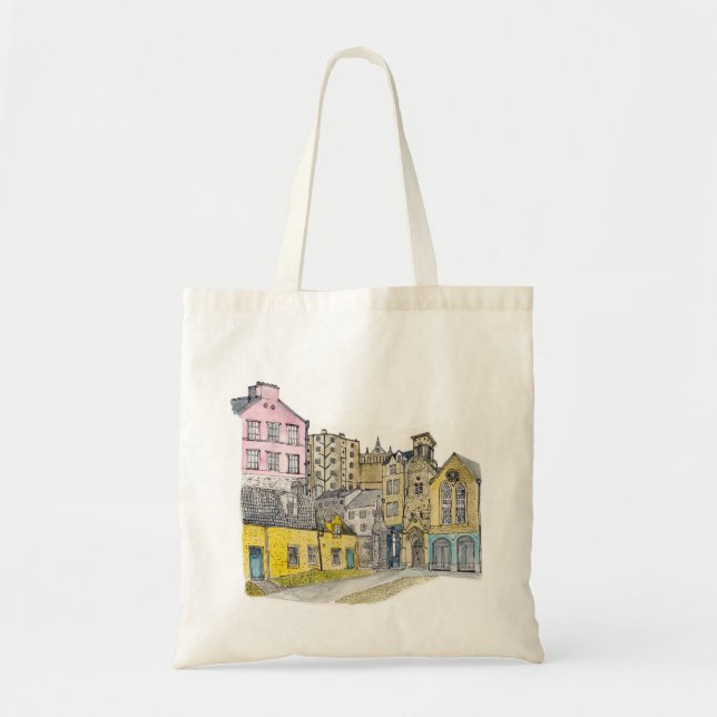 Bolsa Tote Ilustração de Aquarela de Edimburgo Cidade Antiga (Frente)