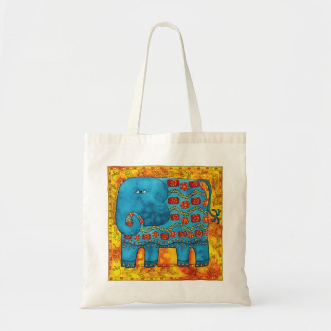 Bolsa Tote Ilustração de Aquarela de Elefante Padrão (Frente)