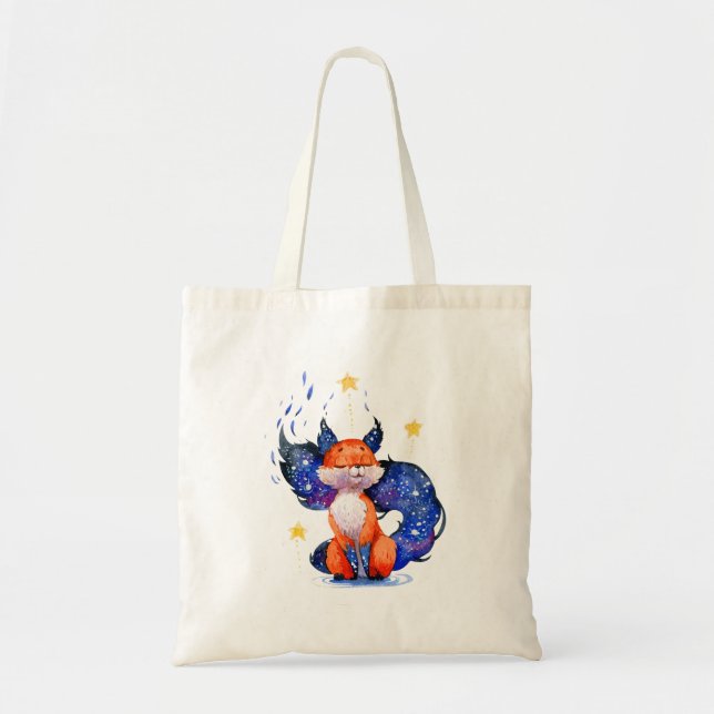 Bolsa Tote Ilustração de Aquarela de Galaxy Celestial Fox (Frente)