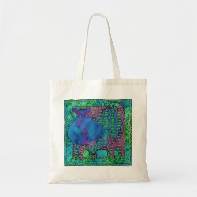 Bolsa Tote Ilustração de Aquarela de Hippo Padrão (Frente)